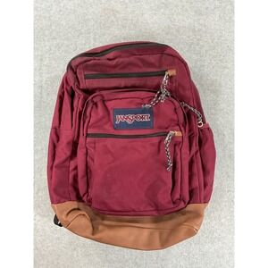 JanSport Cool Student Backpack Burgundy Maroon Leather Bottom School Bag